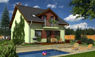 Beautiful house with a garage for a narrow plot.